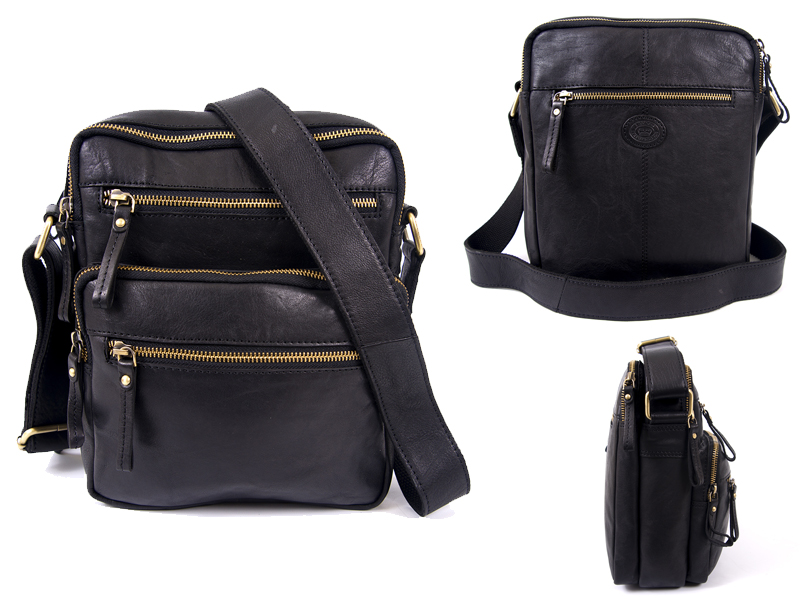 0803 BLACK F.Grn C.Hide Med. Unisx C-Bdy Bag wth 6 Zips (image for) 0803 BLACK F.Grn C.Hide Med. Unisx C-Bdy Bag wth 6 Zips